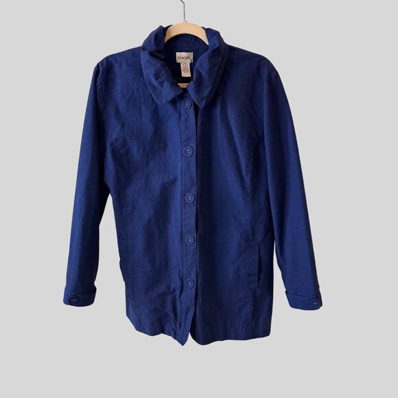 Chicos  Stylist Outerwear High Collared Button Up Jacket Blue Size 3 - Picture 4 of 8